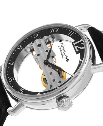 Stuhrling Men's Mechanical Bridge Watch, Silver Tone Case on Black ...