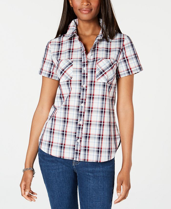 Tommy Hilfiger Plaid Cotton Short-Sleeve Top, Created for Macy's - Macy's