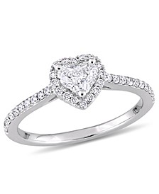 Certified Diamond (3/4 ct. t.w.) Heart and Round-Shape Engagement Ring in 14k White Gold