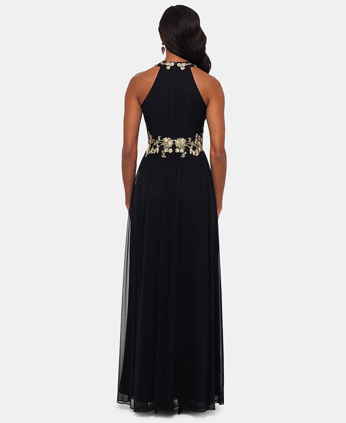 Betsy and adam embroidered halter gown online