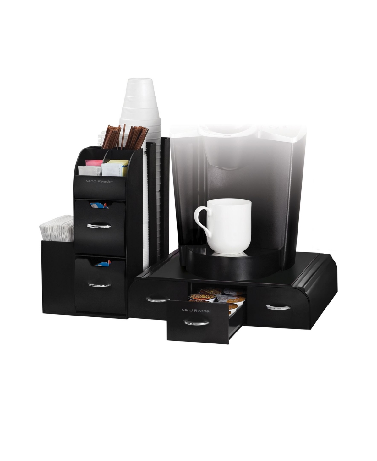 2-Piece K-Cup Single Serve Coffee Pod Drawer and Condiment Storage Organizer Station - Black