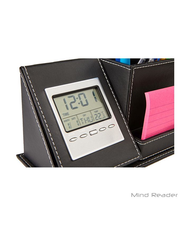 Mind Reader Desk Supplies Organizer with Built in Clock for Pens