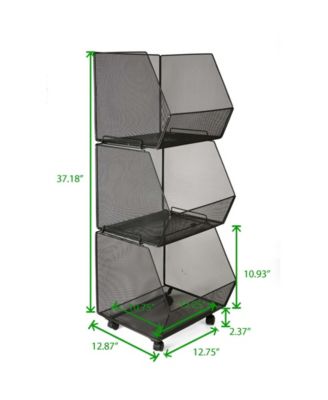 Mind Reader 3 Tier Metal Mesh Rolling Stacking Storage Bins