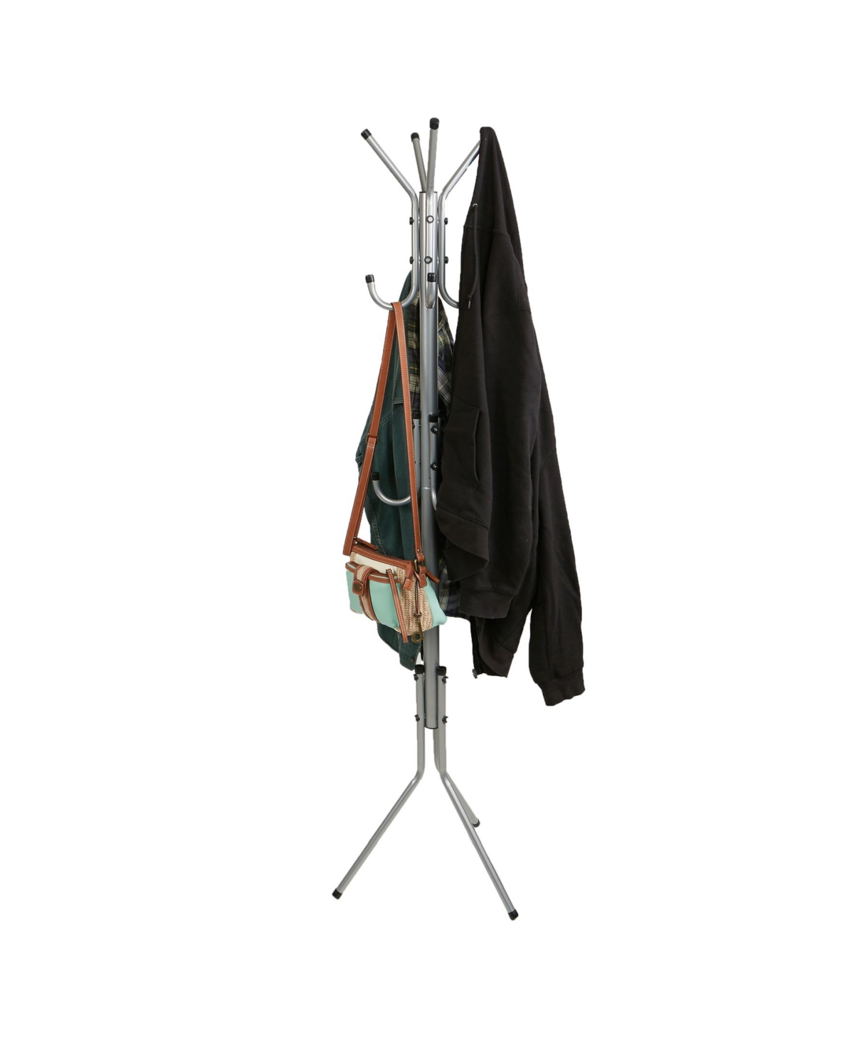 Standing Metal Coat Rack Hat Hanger 11 Hook for Jacket, Purse, Scarf Rack, Umbrella Tree Stand - Silver