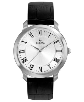 Bulova Men's Black Leather Strap Watch 41mm 96A133 - Watches - Jewelry