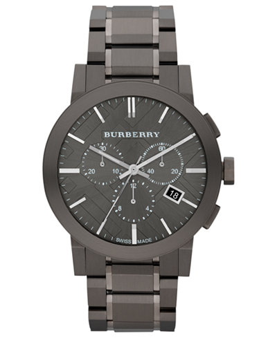 Burberry Watch, Men's Swiss Chronograph Gray Ion Plated Stainless Steel Bracelet 42mm BU9354