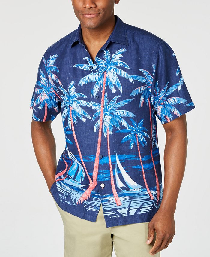 Tommy Bahama Men's Midnight Marina Hawaiian Linen Camp Shirt - Macy's