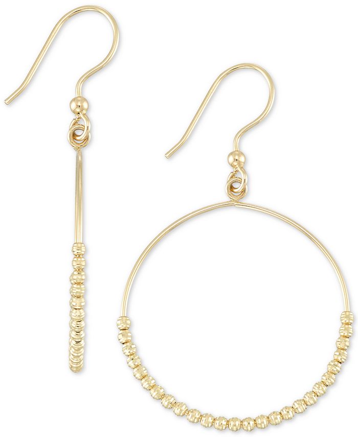 Italian Gold Beaded Drop Hoop Earrings in 14k Gold - Macy's