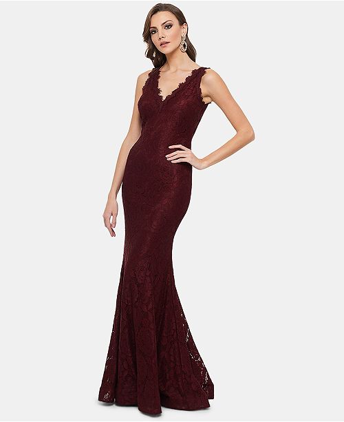 Betsy & Adam Lace V-Neck Mermaid Gown & Reviews - Dresses - Women - Macy's