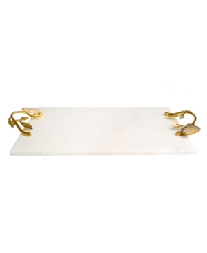 Classic Touch 16.25" Marble Challah Tray With Agate Stone Handles In White
