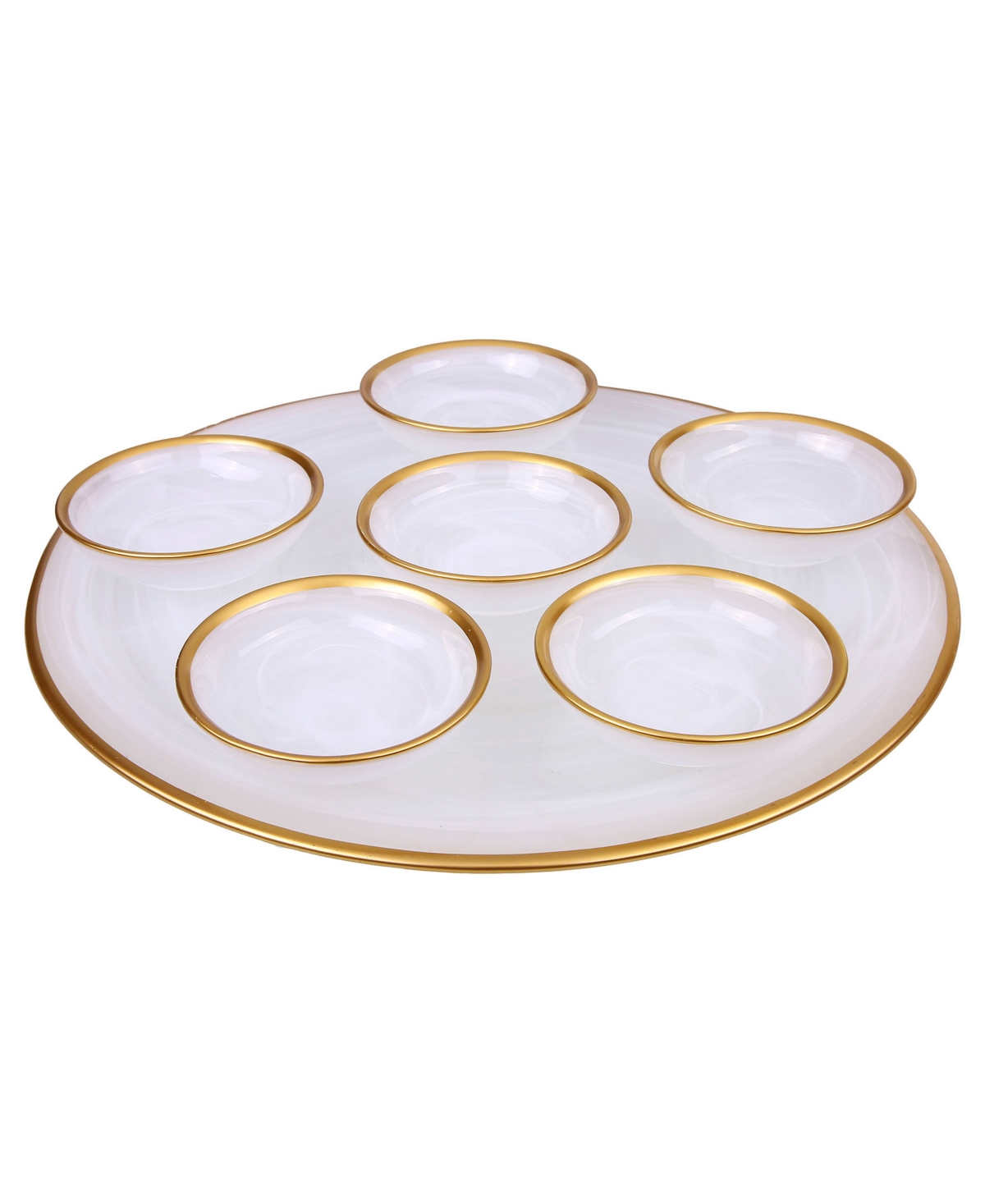 12.75" Alabaster Seder Plate with Rim - White