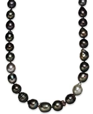 image of Sterling Silver Necklace, Multi Colored Cultured Tahitian Pearl (9-11mm) Baroque Strand Necklace