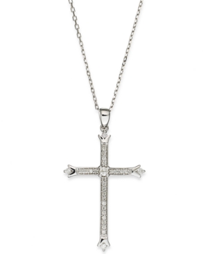 image of Diamond Skinny Cross Pendant Necklace in 14k White Gold (1/6 ct. t.w.)