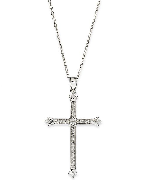 Macy's Diamond Skinny Cross Pendant Necklace in 14k White Gold (1/6 ct