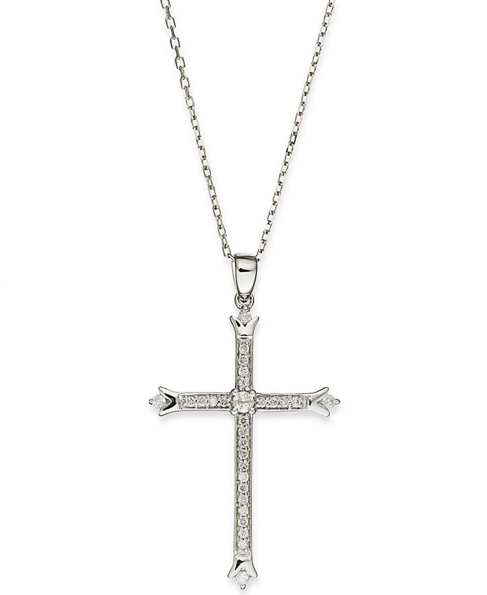Macy's - Diamond Skinny Cross Pendant Necklace in 14k White Gold (1/6 ct. t.w.)