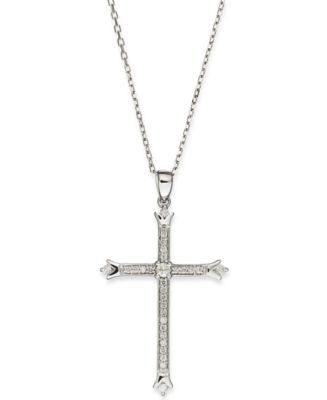 Diamond Skinny Cross Pendant Necklace in 14k White Gold (1/6 ct. t.w.) -  Macy's