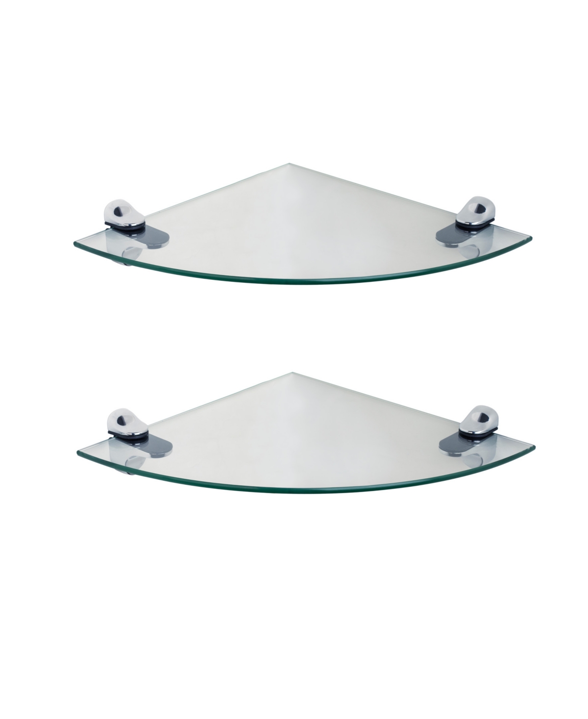 Set of 2 Glass Radial Floating Shelves with Chrome Brackets 10" x 10" - Clear