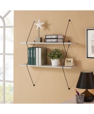 Contemporary Two Level Shelving System with Black Wire Brackets