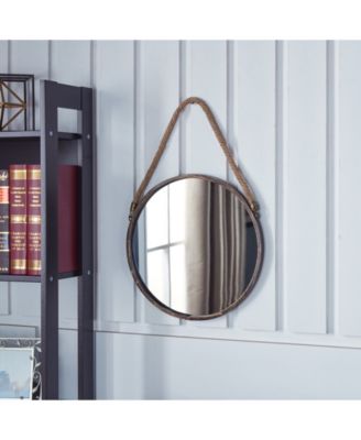 15 in. Patina Round Mirror with Hanging Rope