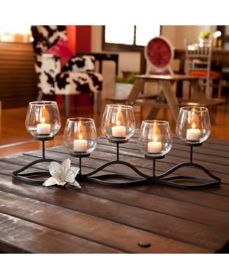 Wavy Iron and Glass Hurricane Candleholder