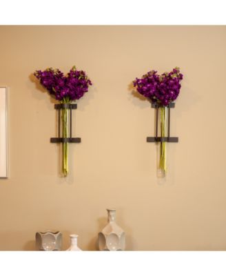 Danya B Wall Mount Cylinder Glass Vases With Rustic Metal Stand - Set ...