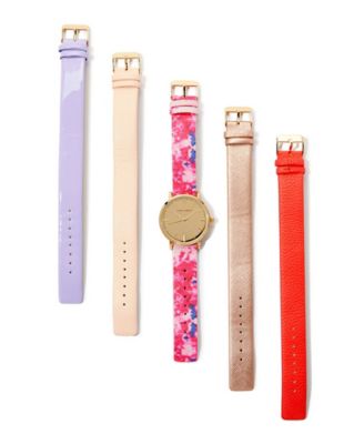 Gold Slidethrough Interchangeable Sleek Dial Floral Straps Set Watch