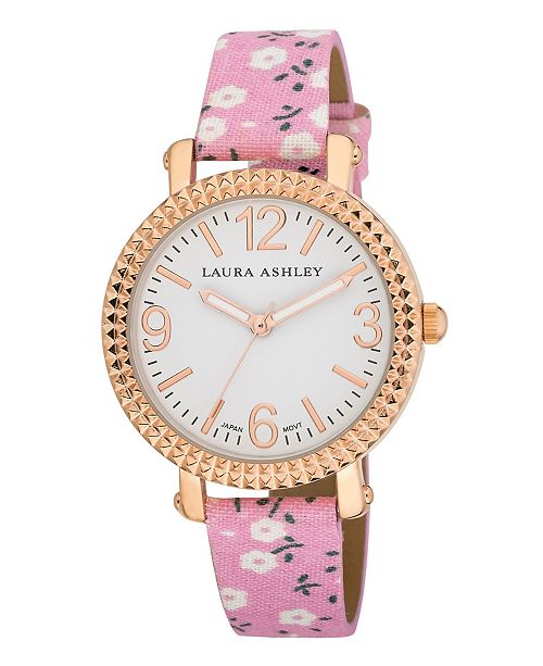 Laura Ashley Women's Pink Floral Band Fluted Bezel Watch & Reviews