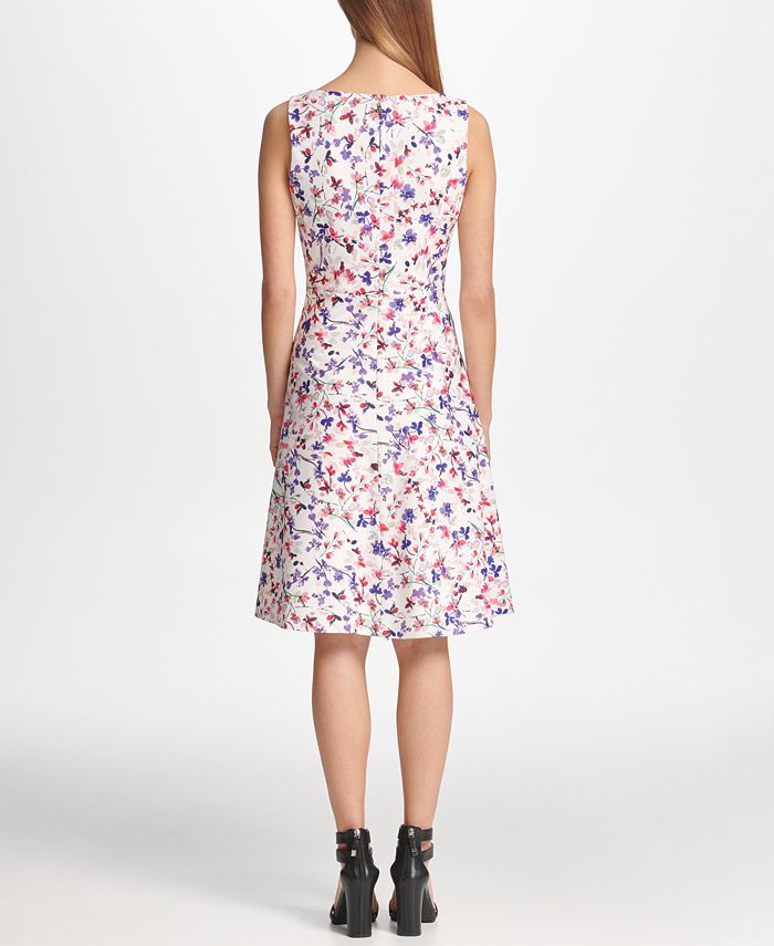 DKNY Floral Draped A-Line Dress - Macy's