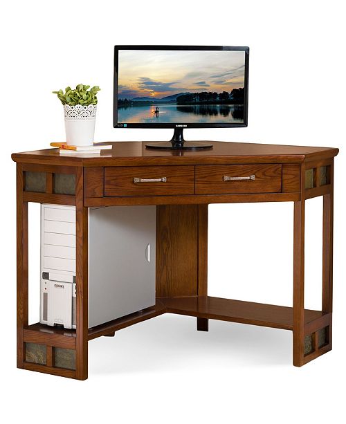 Leick Home Rustic Oak And Slate Corner Computer Writing Desk Reviews Furniture Macy S
