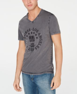 GUESS - Men's Retro Stamp Embroidered Graphic V-Neck T-Shirt