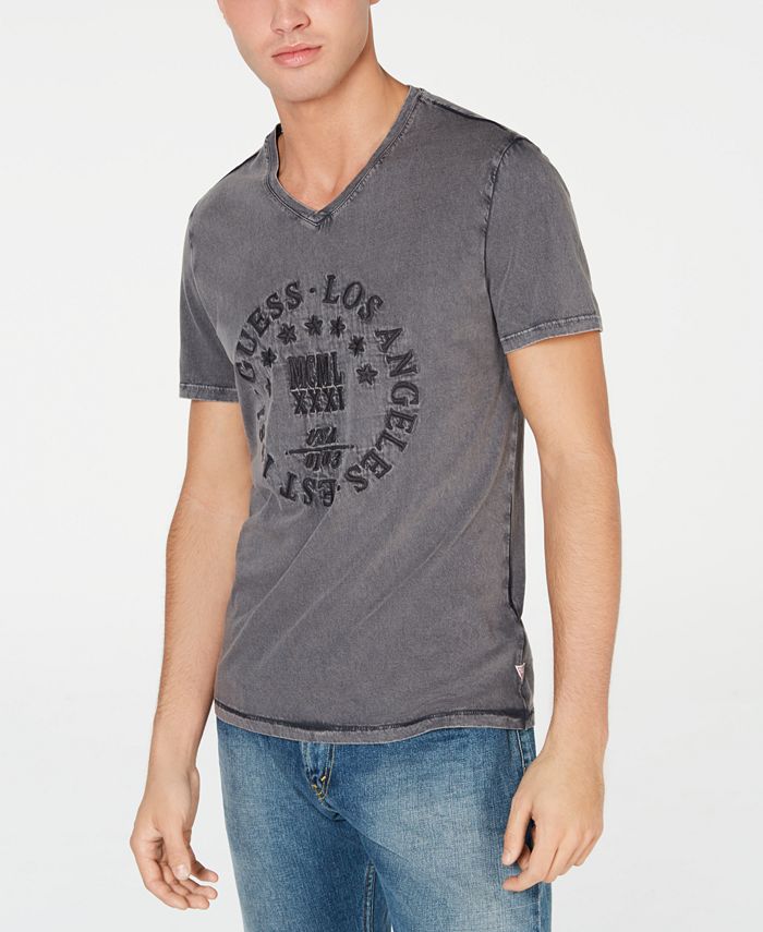 GUESS Men's Retro Stamp Embroidered Graphic V-Neck T-Shirt - Macy's