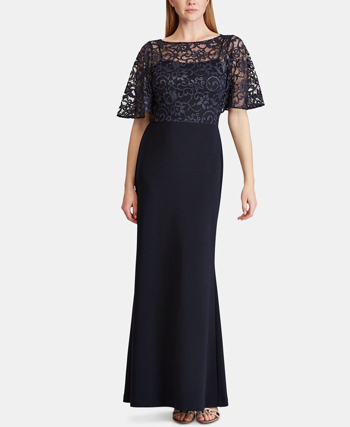 Lauren Ralph Lauren Lace-Overlay Jersey Gown & Reviews - Dresses ...