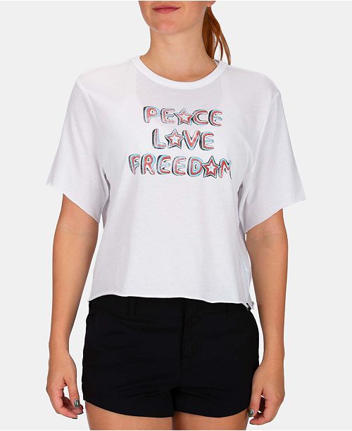Hurley Juniors Peace Love Freedom Cotton Cropped T Shirt