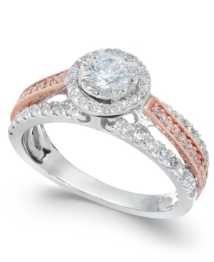 image of Diamond Two Tone Halo Engagement Ring (1 ct. t.w.) in 14k White Gold and 14k Rose Gold