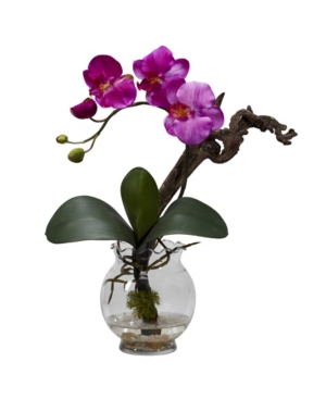 Shop Nearly Natural Mini Phalaenopsis W/fluted Vase Silk Flower Arrangement In Purple