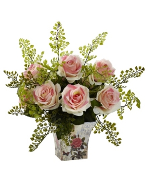 Nearly Natural Rose and Maiden Hair w/Floral Planter