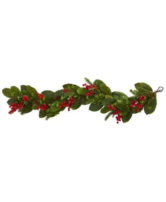 Nearly Natural - 5' Magnolia Berry Pine Artificial Garland