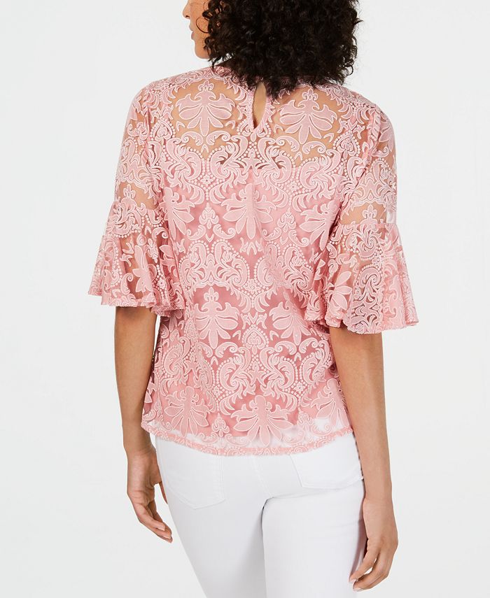 NY Collection Petite Burnout Bell-Sleeve Top - Macy's