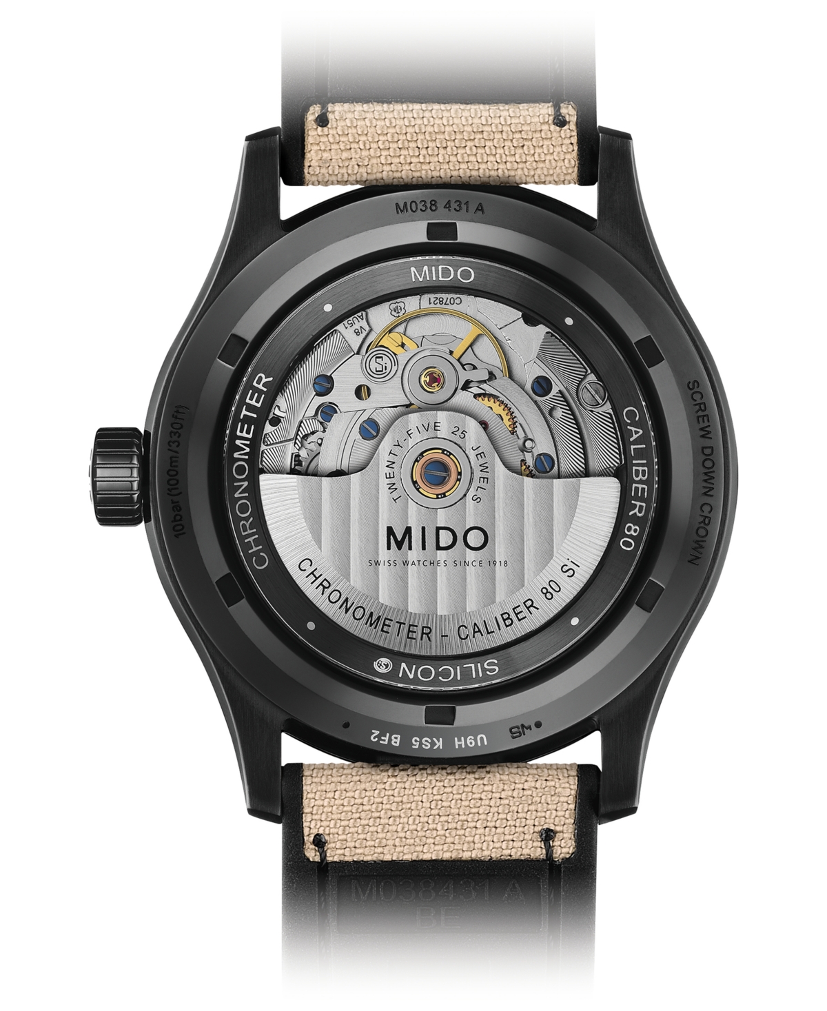 Shop Mido Men's Swiss Automatic Multifort Chronometer Beige Fabric & Black Silicone Strap Watch 42mm