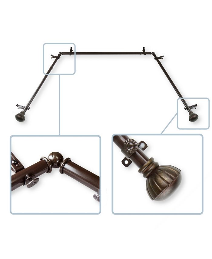 Rod Desyne 13/16" Dia Bay Window Curtain Rod, Adjustable 20 36 38 72 Cocoa