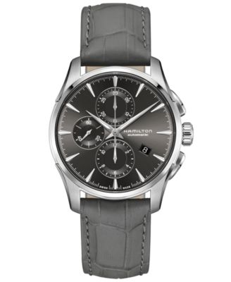Hamilton - Men's Swiss Automatic Chronograph Jazzmaster Gray Leather Strap Watch 42mm