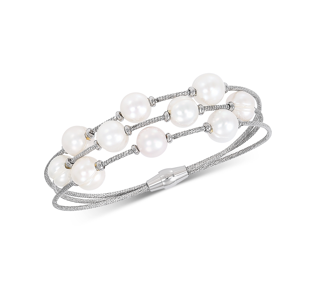 Cultured Freshwater Pearl (8-9mm) Bangle Bracelet in Sterling Silver - Silver