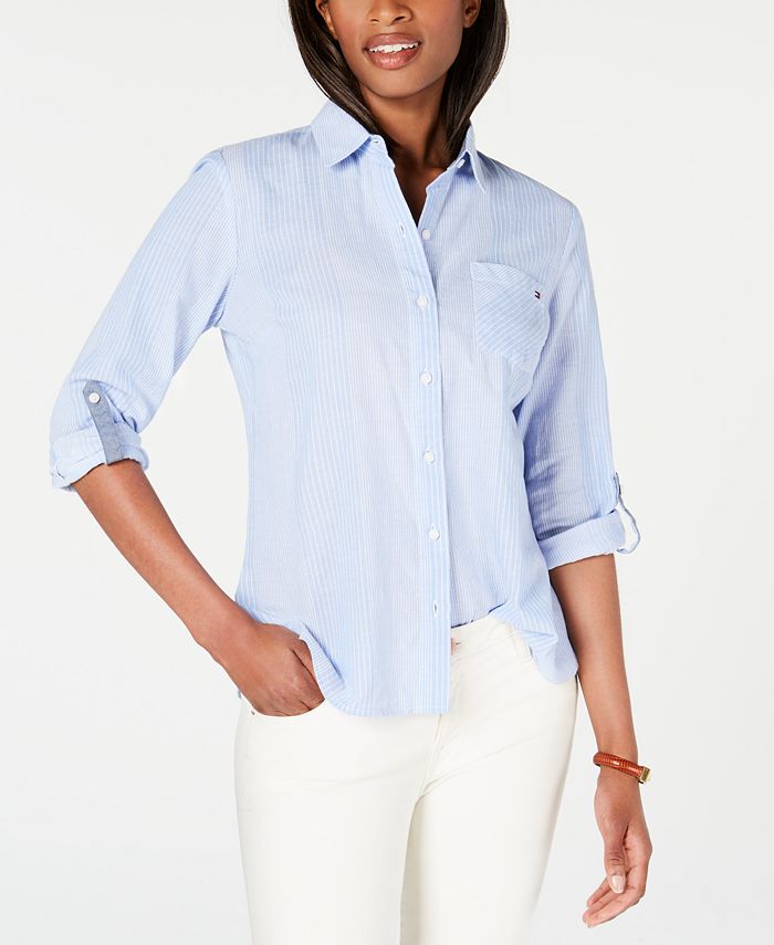 Tommy Hilfiger Roll-Tab Button-Down Shirt, Created for Macy's - Macy's