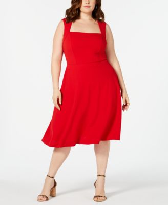 Love Squared - Trendy Plus Size Square-Neck Fit & Flare Dress