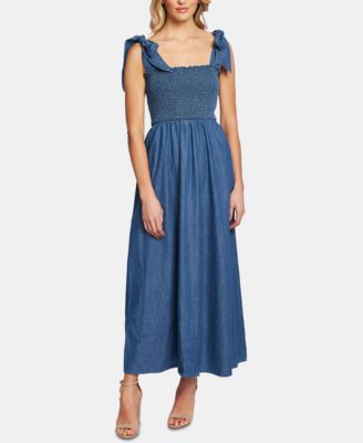 CeCe Cotton Smocked Denim Maxi Dress - Macy's