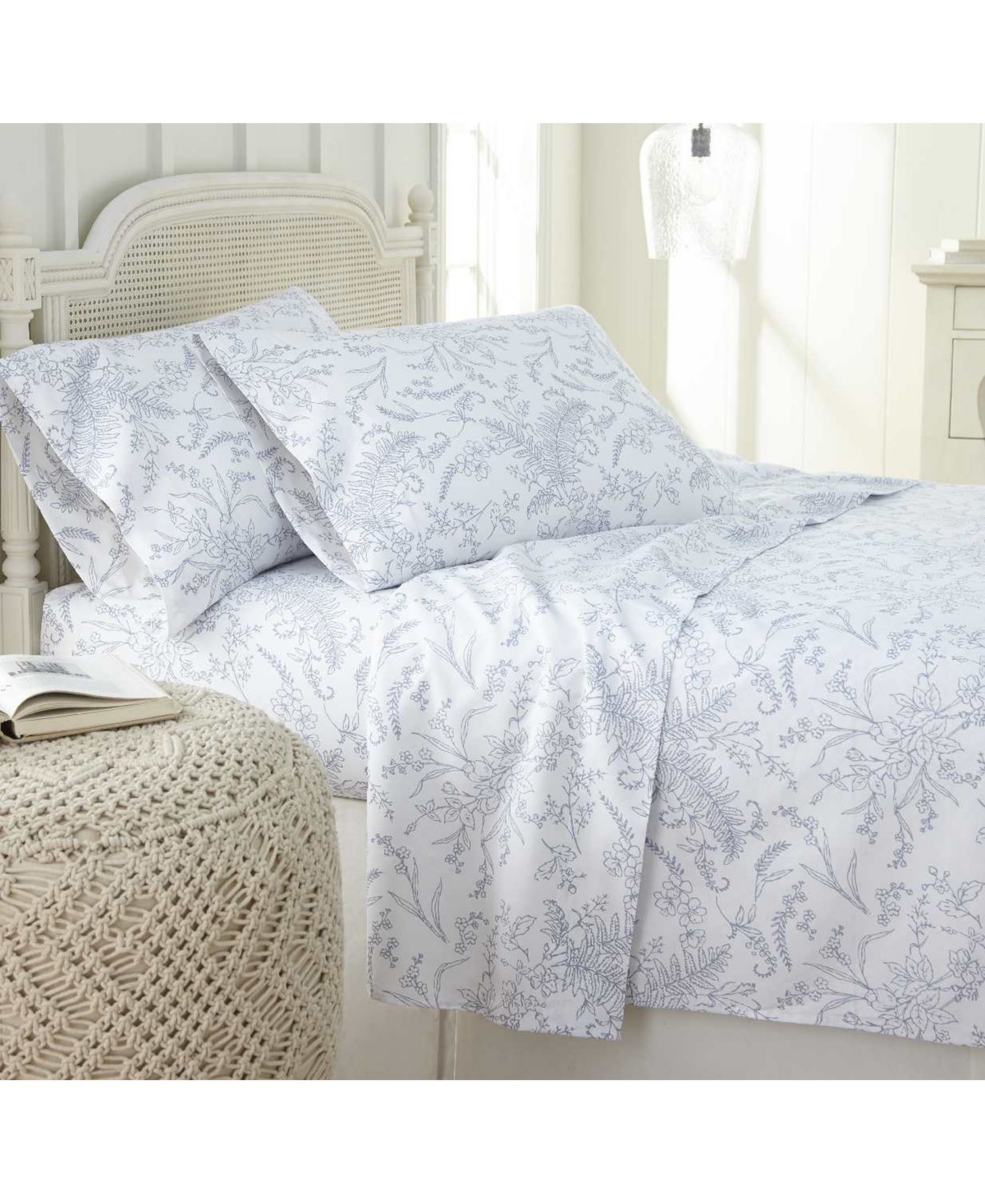 Southshore Fine Linens Ultra-Soft Floral or Solid 4-Piece Sheet Set - White1