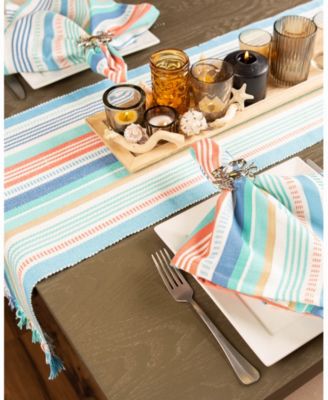 Seashore Stripe Fringed Table Runner 13" X 72"