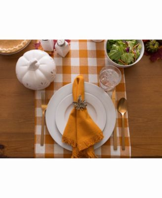 Pumpkin Spice Heavyweight Check Fringed Table Runner 14" X 108"
