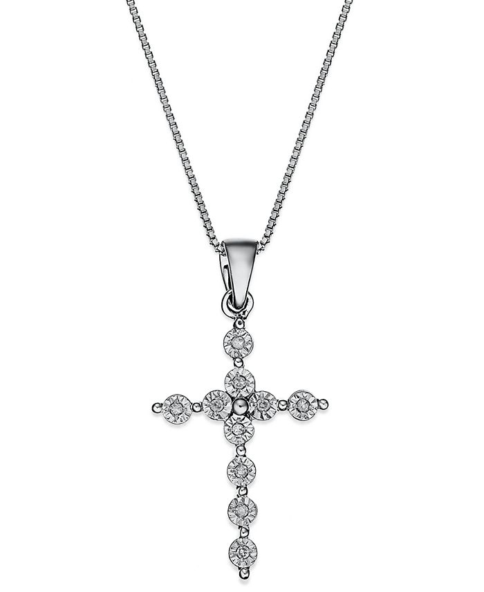 Macy's Sterling Silver Necklace, Diamond Accent Cross Pendant Macy's