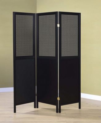 Coaster Home Furnishings 3-Panel Folding Floor Screen with Translucent Inserts Black
